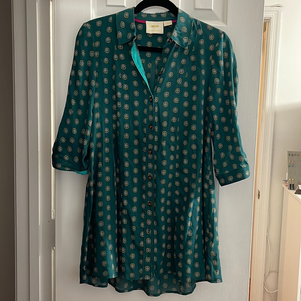 Green Print Maeve by Anthropologie Button down Tunic